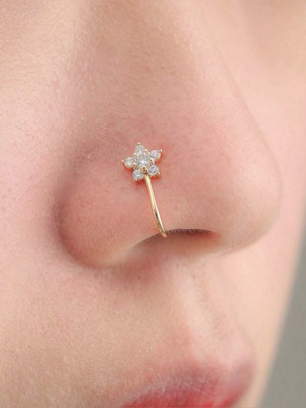 Women's Flower Nose Ring-Shiny Crystal Clip-On Nose Stud